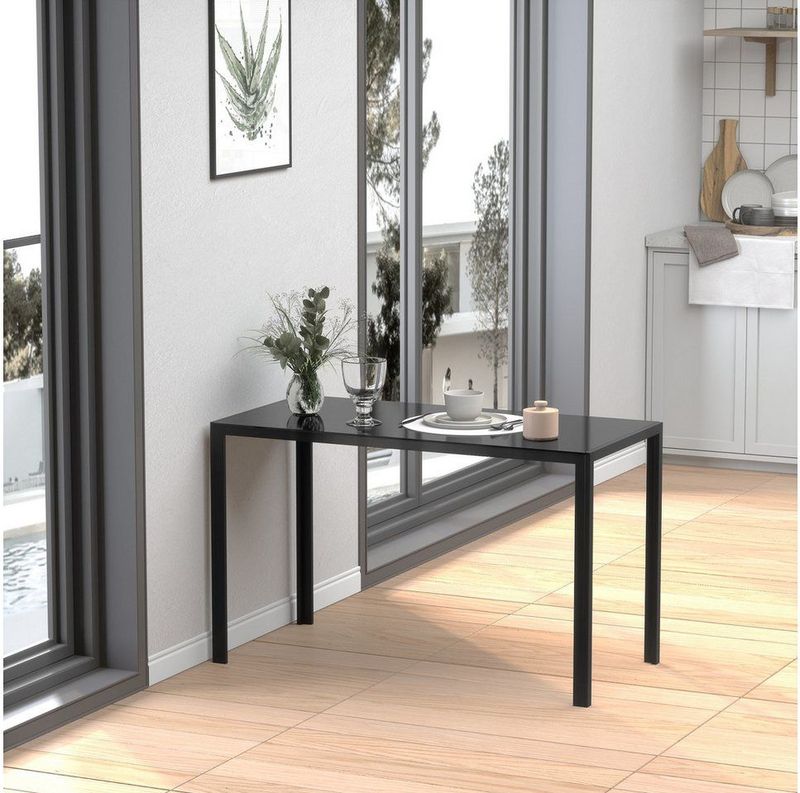 HOMCOM - Eettafel - Zwart - Gehard Glas - Voor 4 Personen