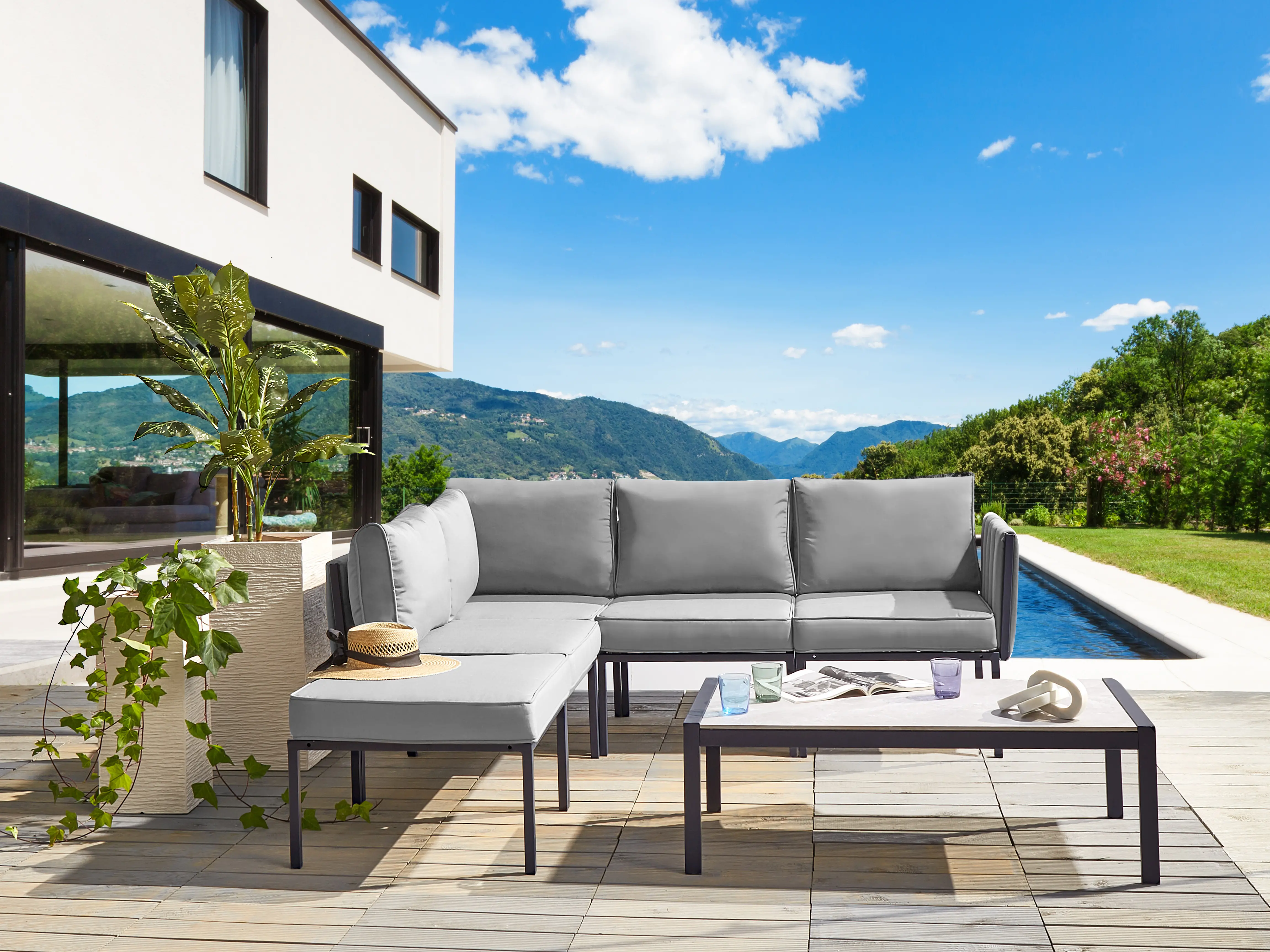 Loungeset met tafel 5-zits SKALA Metaal Donkergrijs