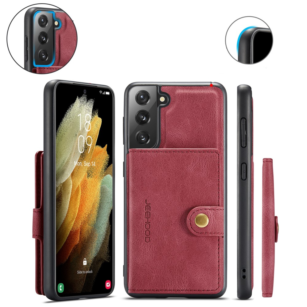 2in1 Samsung Galaxy S21 FE 5G Leder Hülle Wallet   Magnetisches Kreditkartenfach - Rot