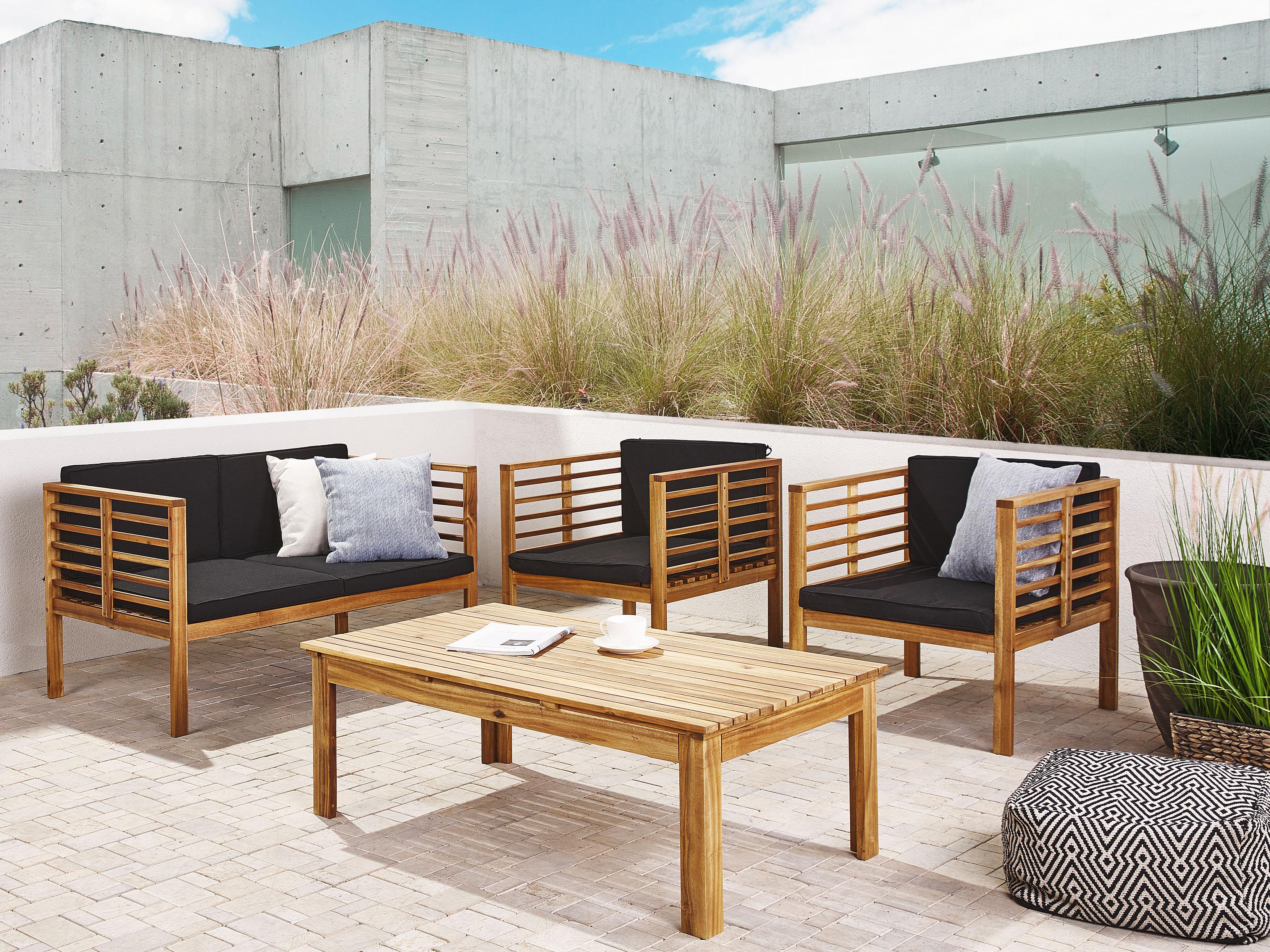 Loungeset met tafel 4-zits PACIFIC Acaciahout Zwart