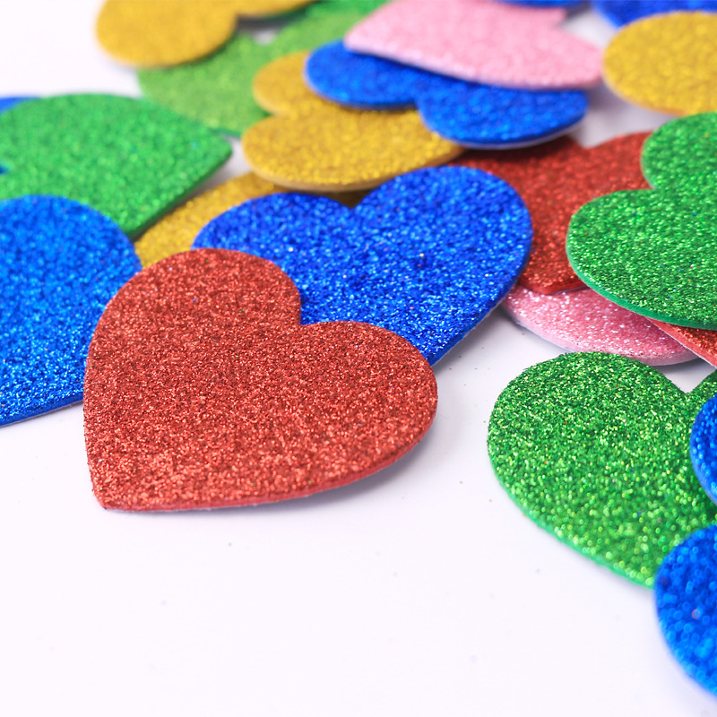 (30er Set) Glitzer Moosgummi Sticker Selbstklebende Bastel Aufkleber - Herzen / Sterne