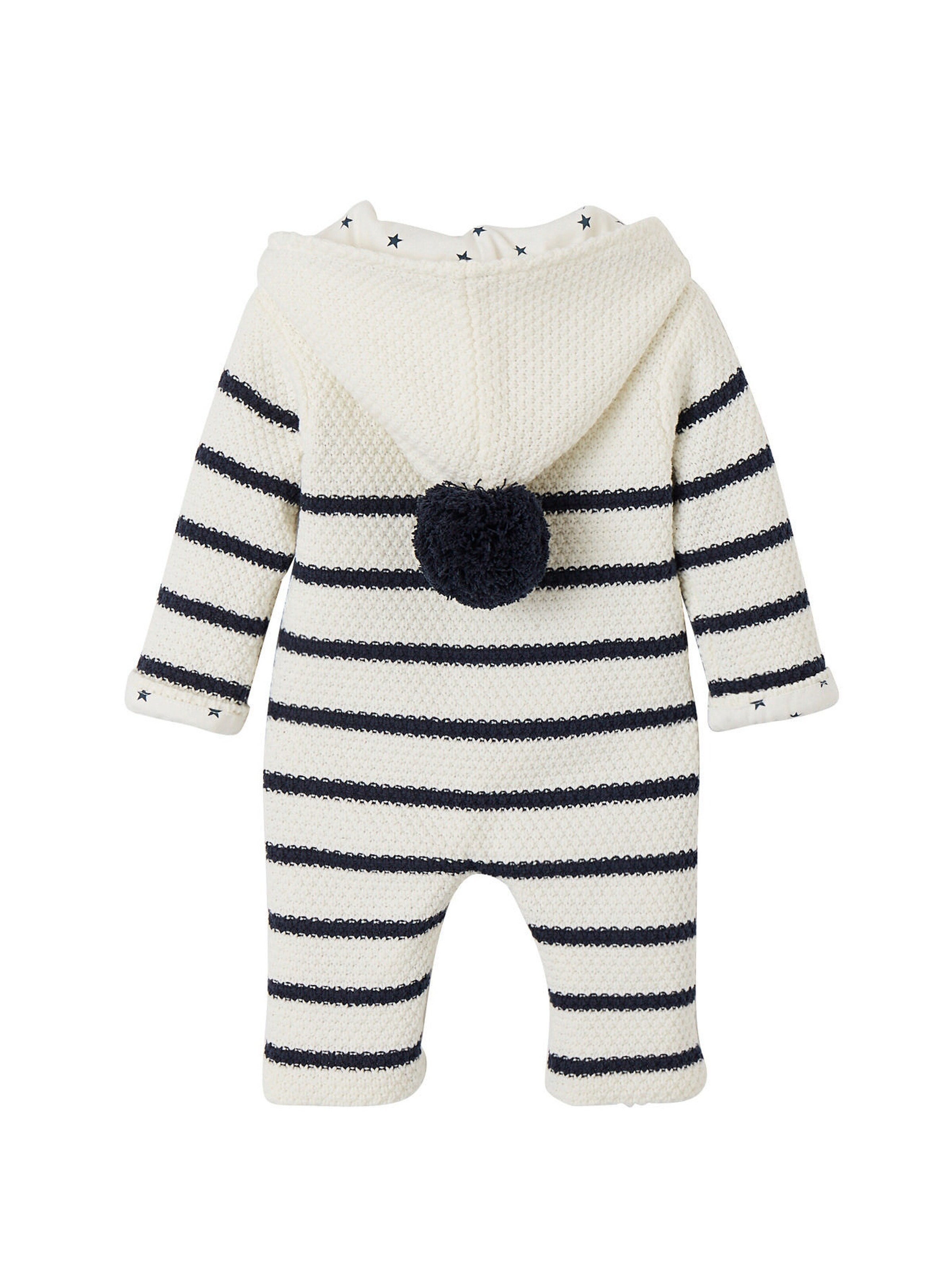 Vertbaudet Gefütterter Strickoverall für Neugeborene wollweiß streifen+sterne