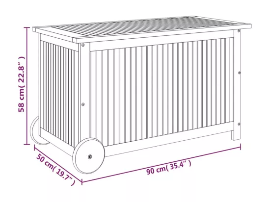 Boîte de rangement de jardin avec roues 90x50x58 cm Bois acacia