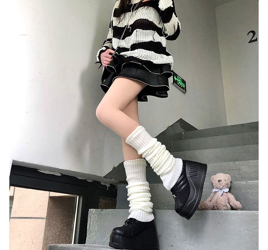 laceyleft - Geribbelde beenwarmers in effen kleur (verschillende designs)