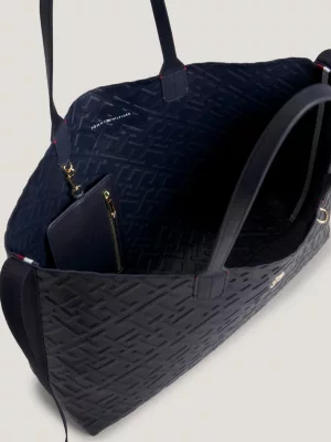 Bolsa tote icônica com monograma TH em relevo