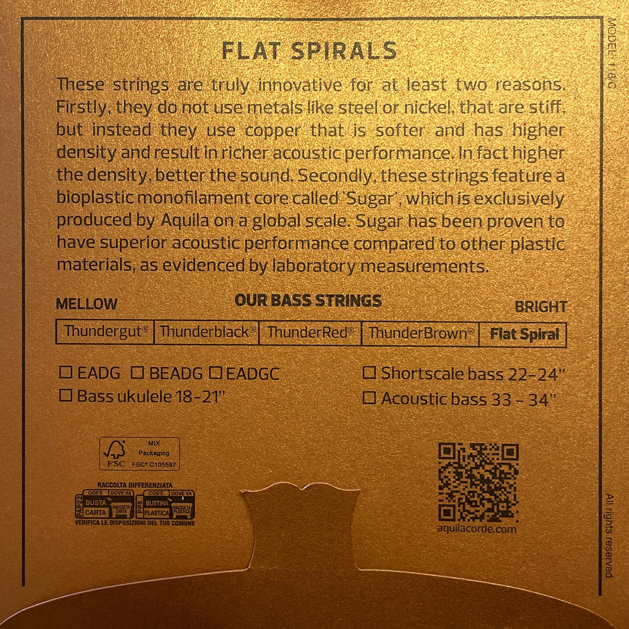Aquila 210U Flat Spiral Series Short Scale Bass String Set EADG stemming
