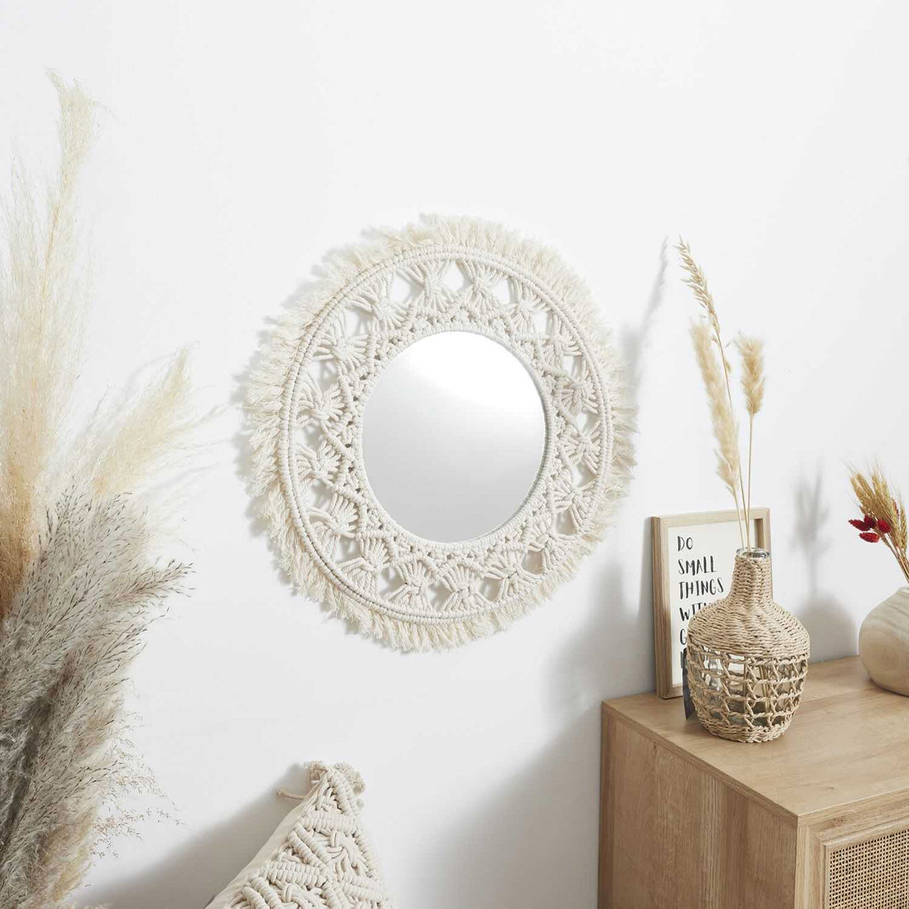 Home Deco Factory Miroir Boho beige - D.55 cm