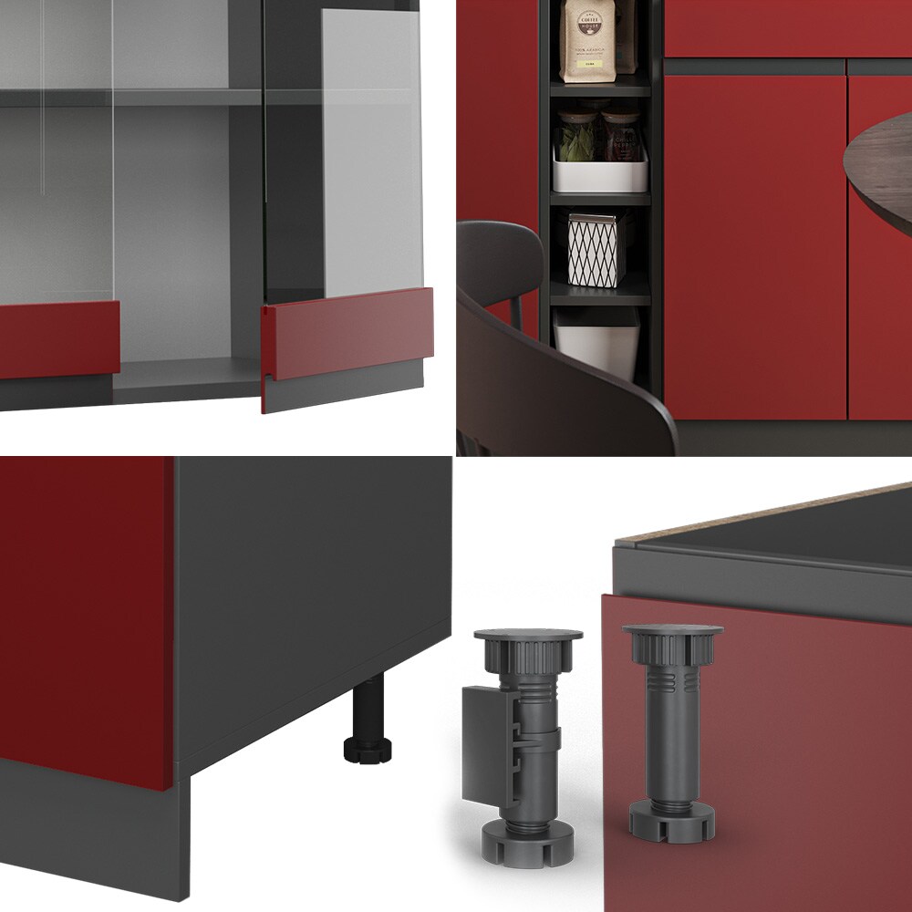 Vicco Küchenzeile Küchenblock Einbauküche R-Line J-Shape Anthrazit Rot 160 cm modern Küchenschränke Küchenmöbel