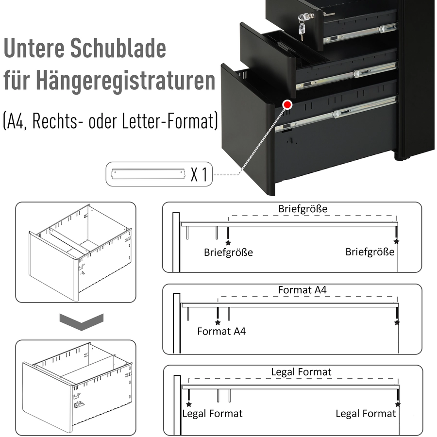 Vinsetto Aktenschrank mit Schließfach schwarz