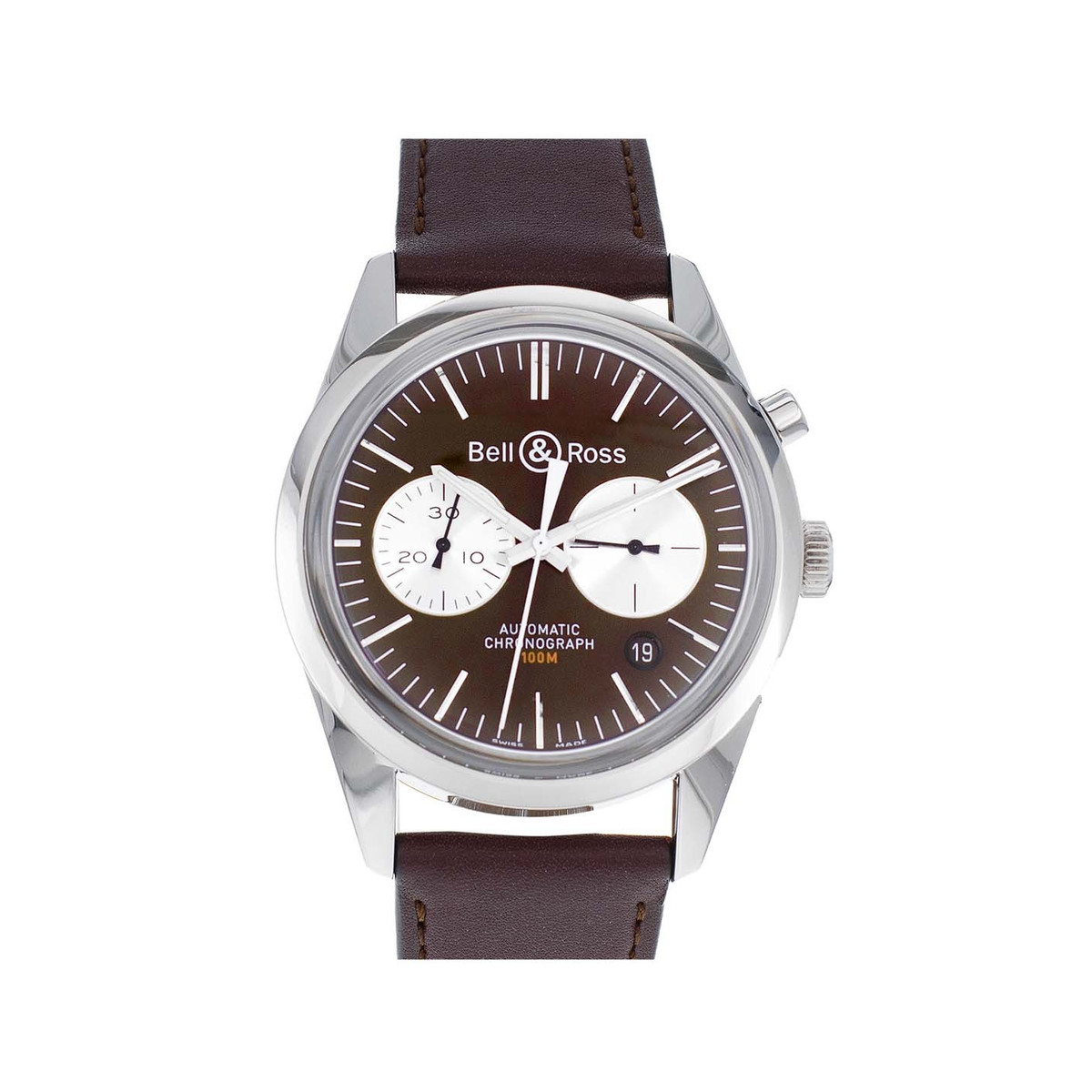 Montre d'occasion Bell & Ross BR126 homme chronographe automatique  acier bracelet cuir noir