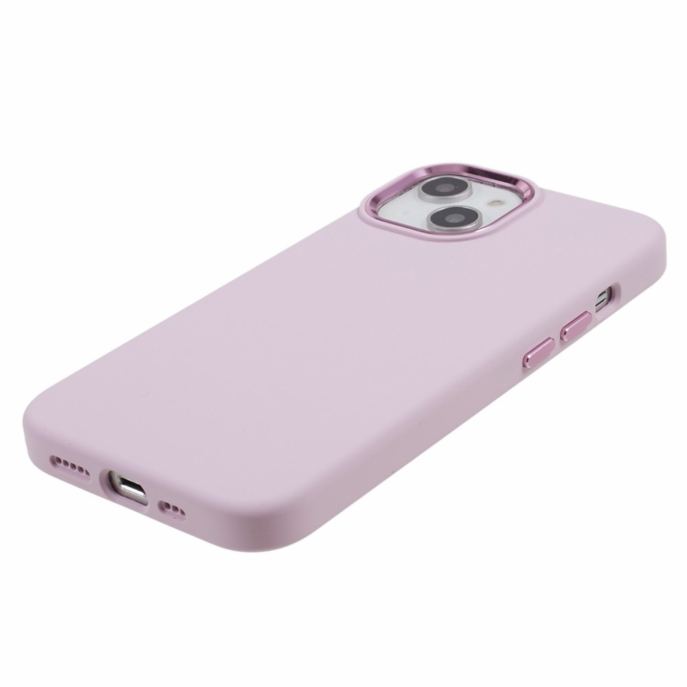 iPhone 15 Silikon Hardcase Hülle mit Metall Kamerarahmen - Rosa