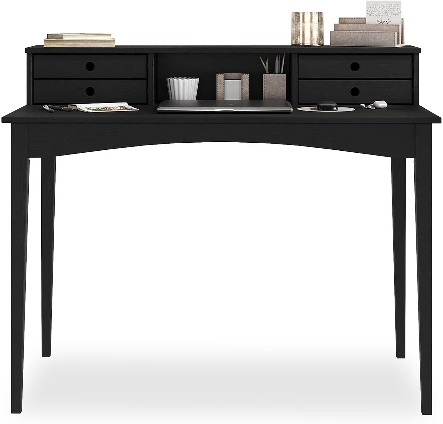 IDIMEX Schreibtisch Milano mit 4 Schubladen und 1 Fach schwarz - Bürotisch aus Kiefer Massivholz, PC-Tisch mit Stauraum für Büro und Home-Office