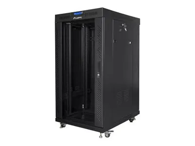 Lanberg FF01 series - Rack kabinet - 600 x 800, fladpakke, med glasdør, LCD - med LCD skærm, termostat, 4 køleblæsere - fritstående - sort, RAL 9004 - 22U - 19