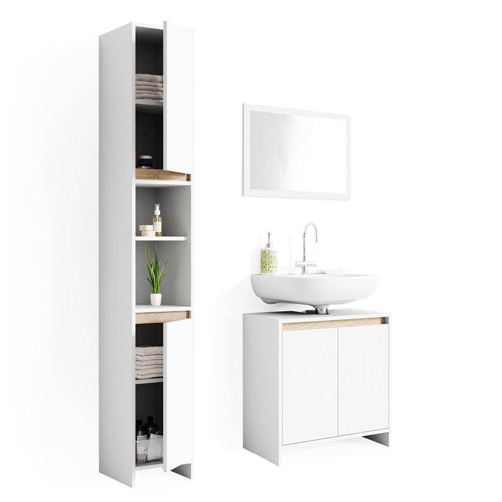 VICCO Badmöbel Set EMMA Weiß Sonoma Eiche Spiegel Unterschrank Hochschrank Midi