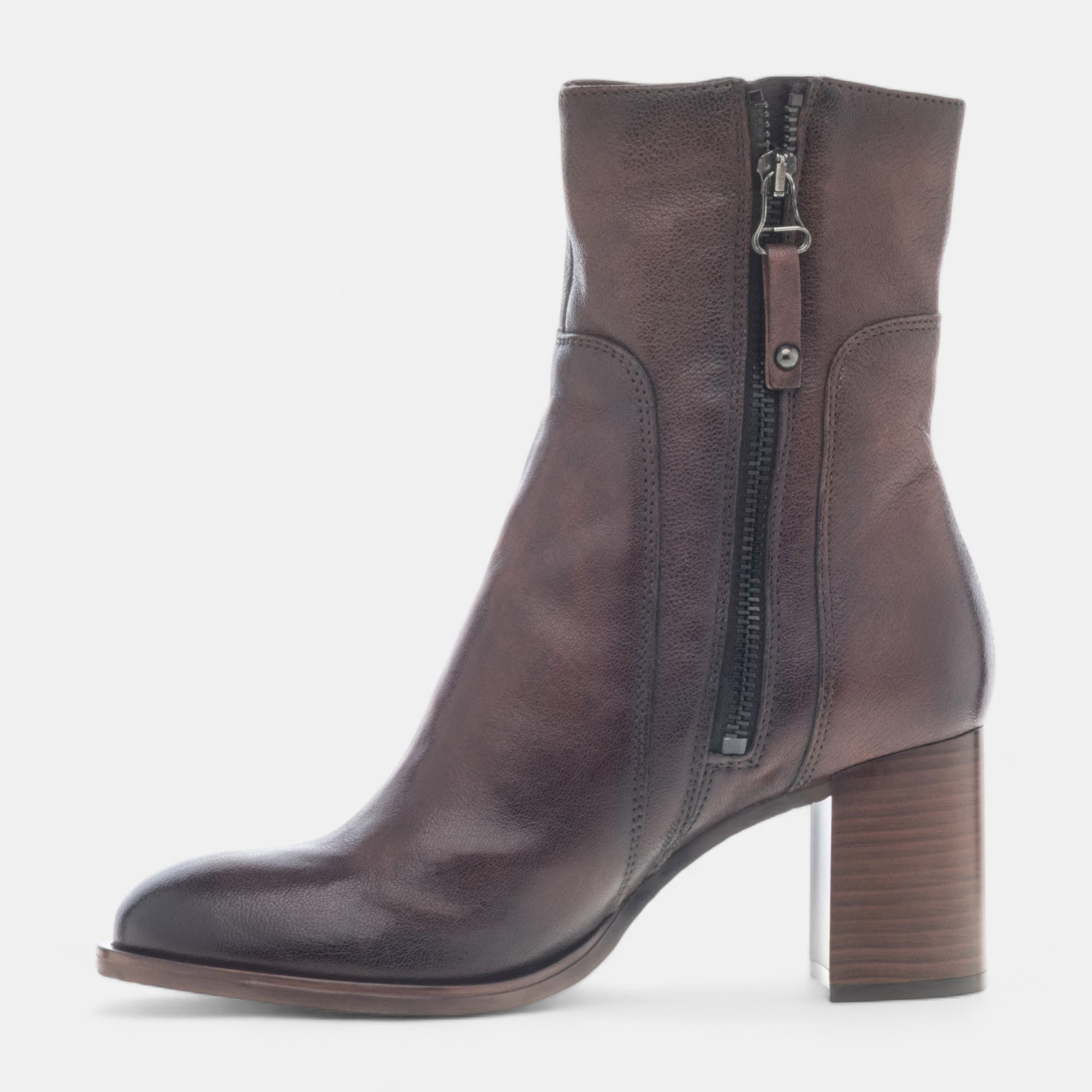 Bottines à talon Femme en cuir cognac