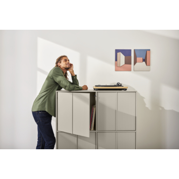 WOOOD opbergkast 4-deurs Ervin dakargrau grijs grenen hout 130 x 110 x 40 cm