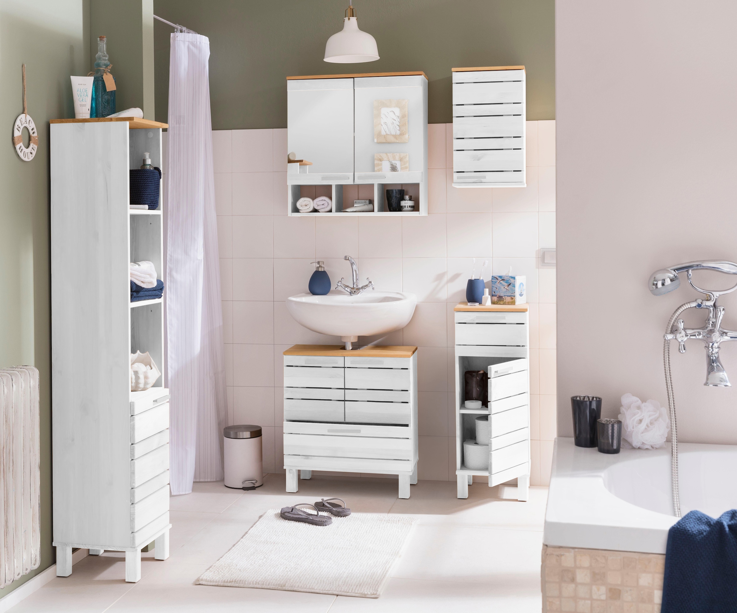 Home affaire Waschbeckenunterschrank »JOSIE« Breite 60, aus Massivholz, Metallgriffe, 1 Schublade & 2 Türen