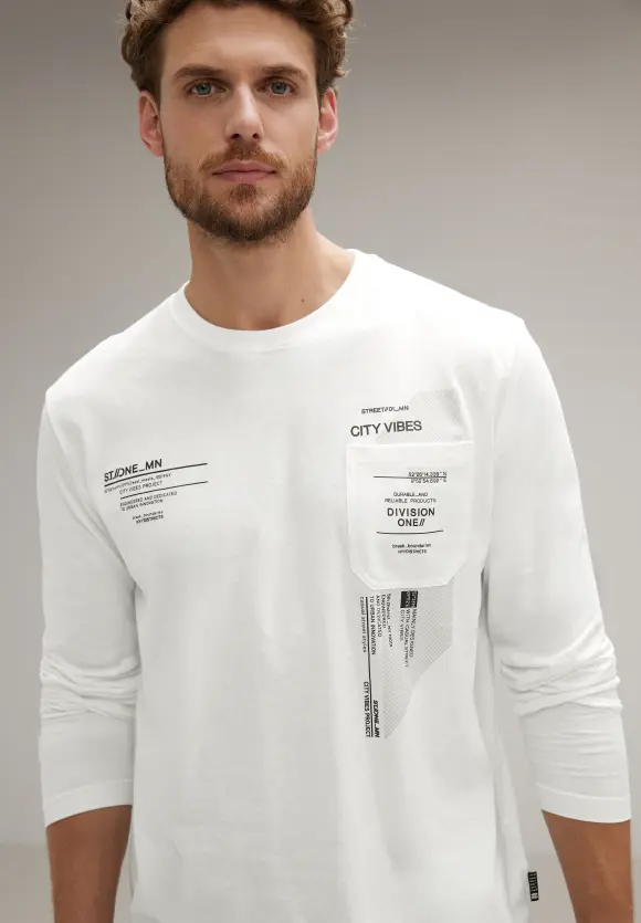 Langarmshirt mit Brustprint - broken white