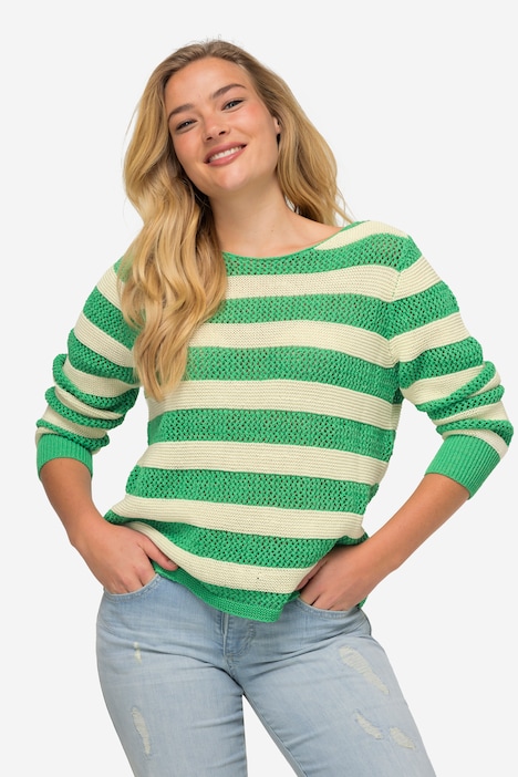 Pullover, Ringel, Strukturmix, Rundhals, Langarm