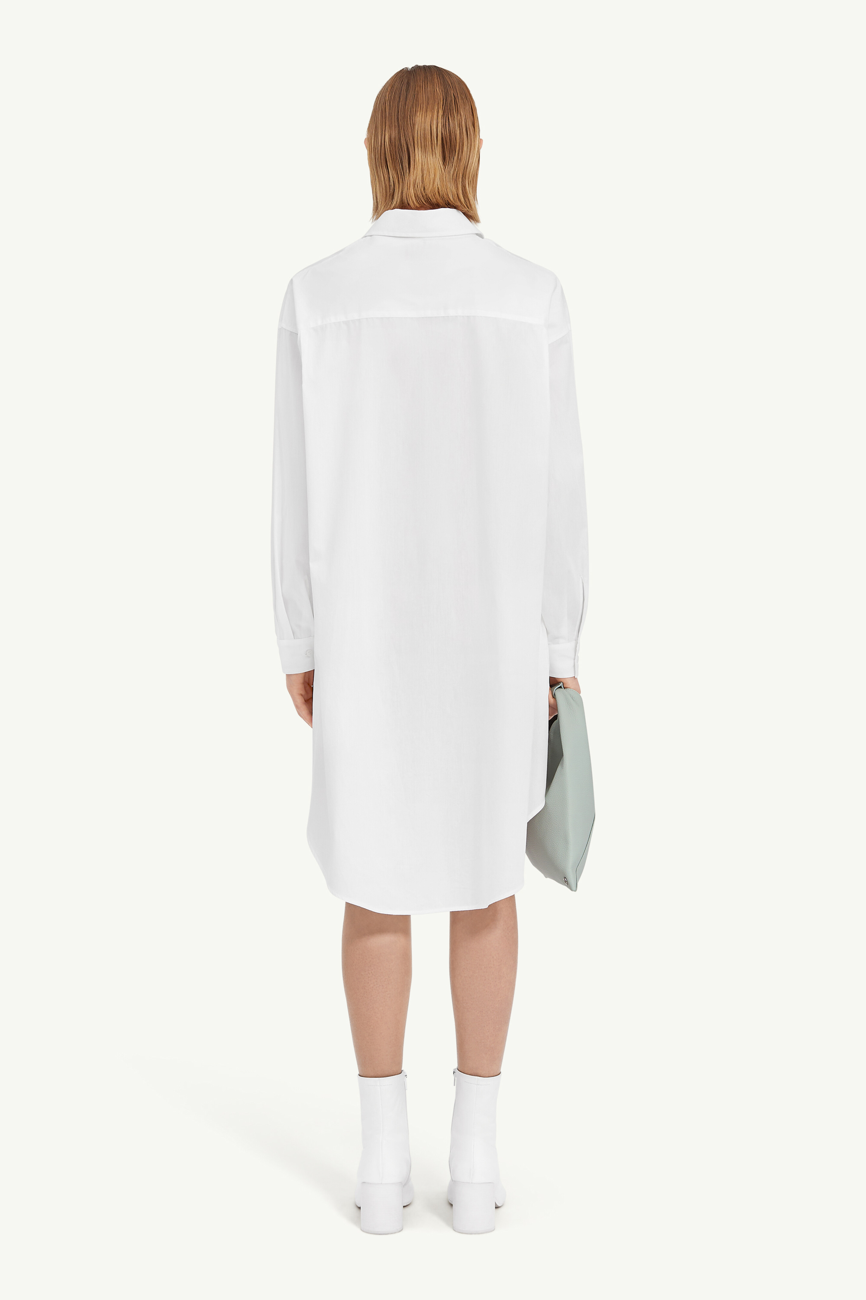 White Cotton Asymmetric Shirt Dress