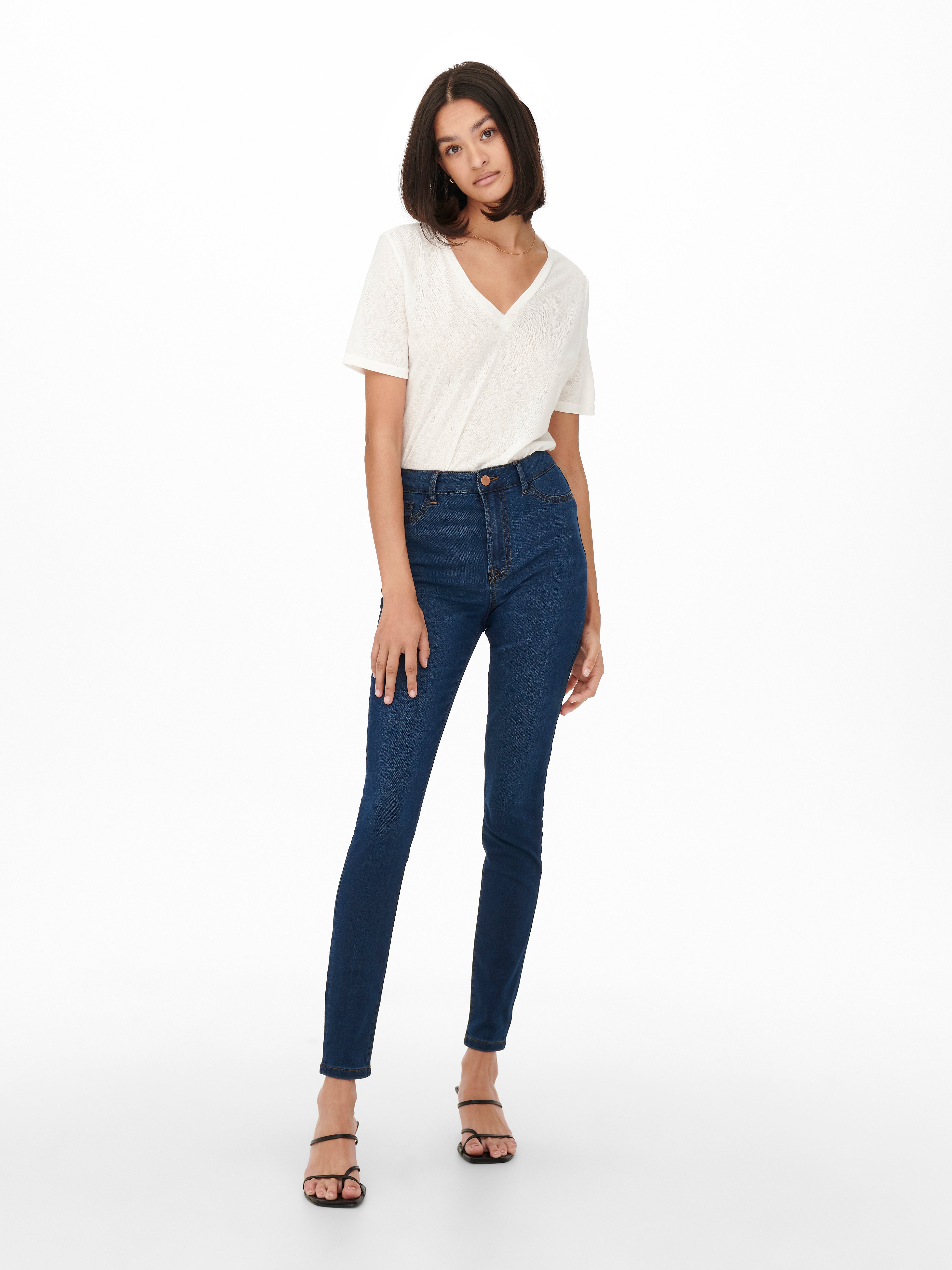 JDYTULGA Hohe Taille Skinny Fit Jeans Dark Blue Denim