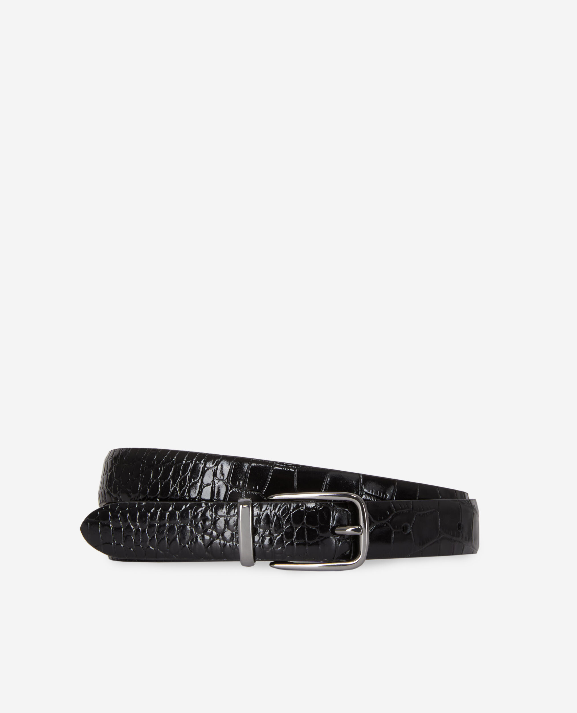 Ceinture en cuir noir effet crocodile