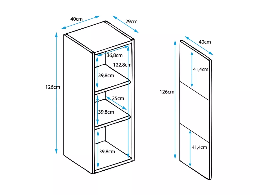 Vitrine suspendue pour Salon Salle à manger en Noir et Blanc avec LED 40x29x126cm Nora V3