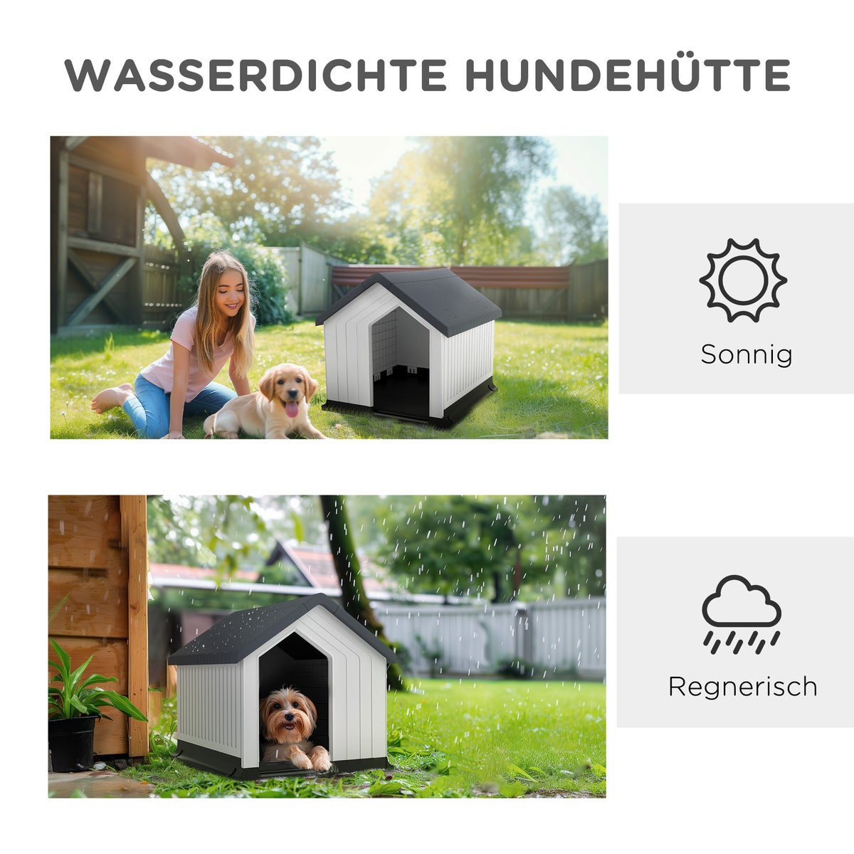 PawHut Hondenhok, 62L x 61B x 60H cm, Kunststof, Grijs+Wit