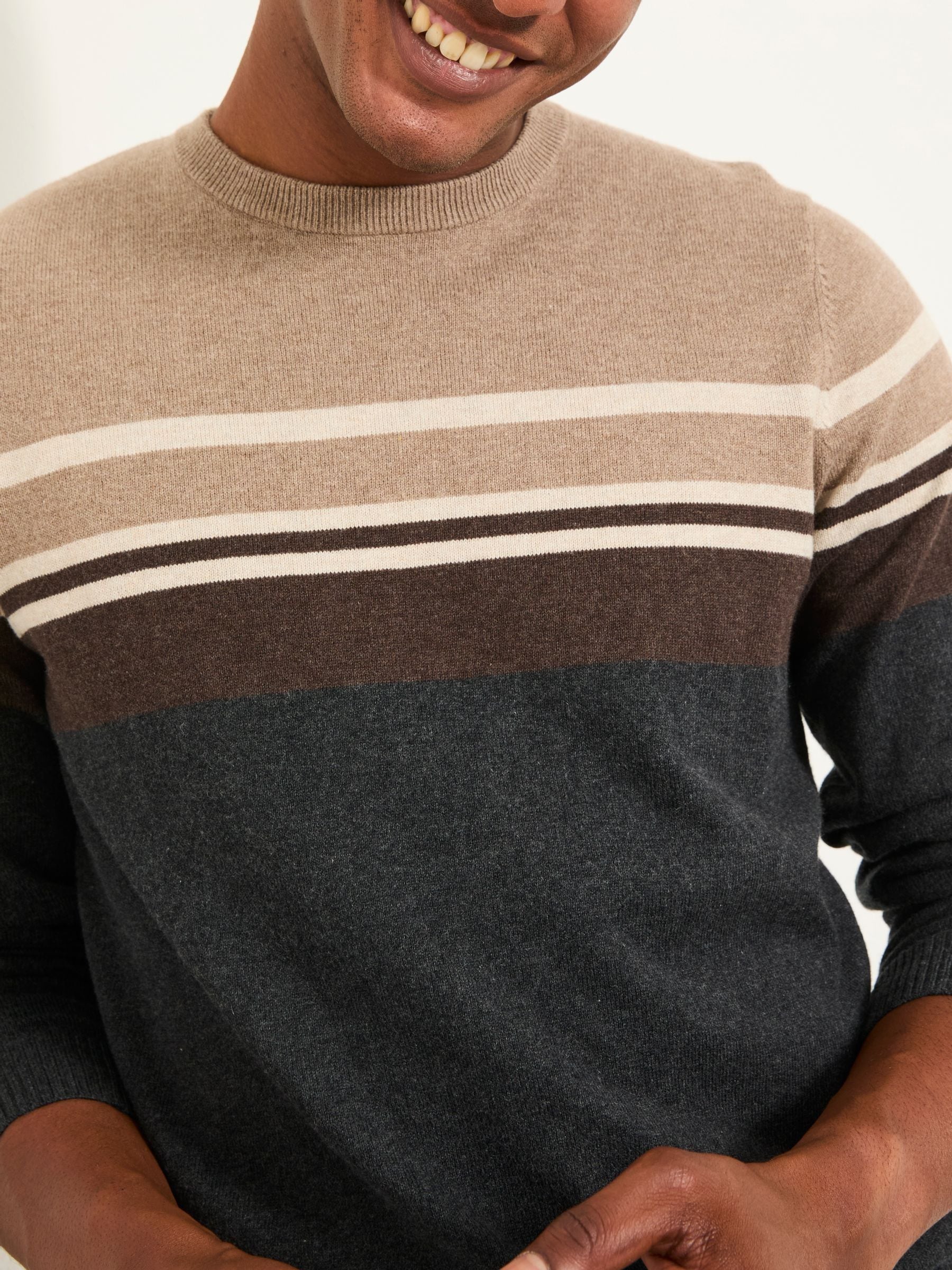 Antraciet - FatFace Stripe Crew Neck Knitted Jumper