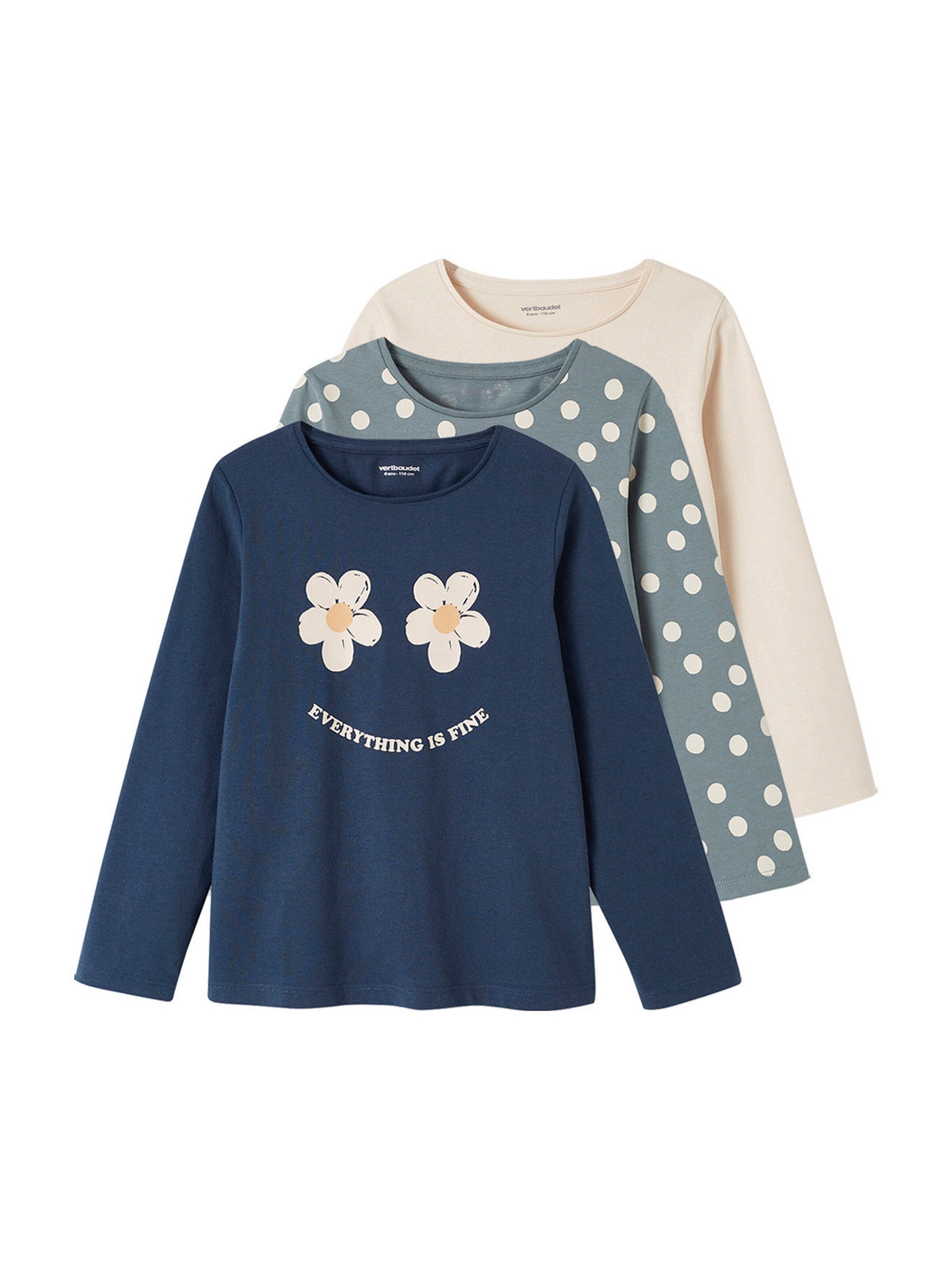 Vertbaudet 3er-Pack Mädchen Shirts BASIC marine