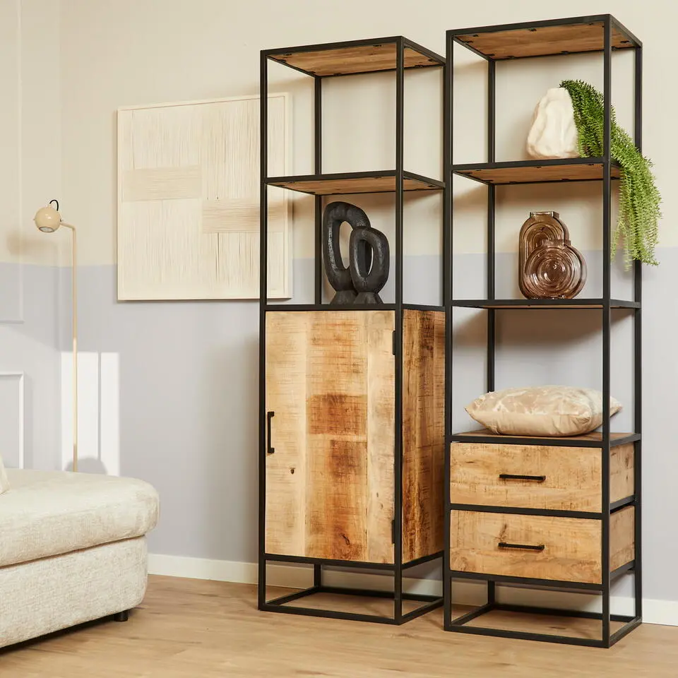 Boekenkast Naturel Hout - 1-Deurs - 55x45x200cm - Denver