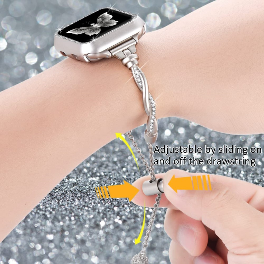 Apple Watch (42/41/40/38mm) Edelstahl Schmuckarmband mit Glitzersteinen und Schiebeknoten-Verschluss (Gelenkumfang: 160-220mm) - Champagner