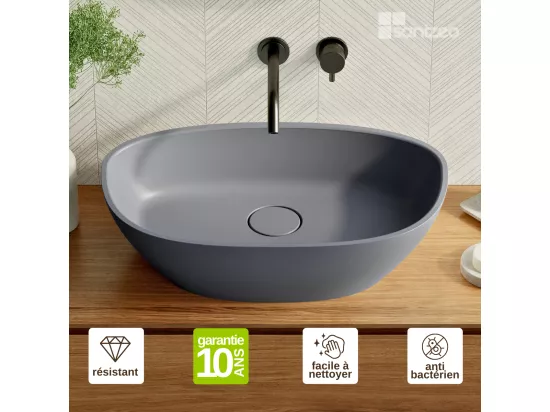 Vasque à poser FRODE - 75% Minéral Gris Mat Asymétrique 60*36*H16.6cm - LAVABERG