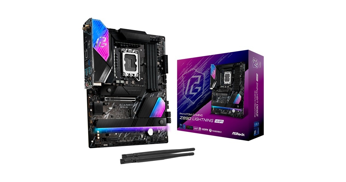 ASRockZ890 Lightning WiFi socket 1851 moederbord  (Zwart, RAID, 2.5Gb-LAN, Wi-Fi 7, BT, Sound, ATX)