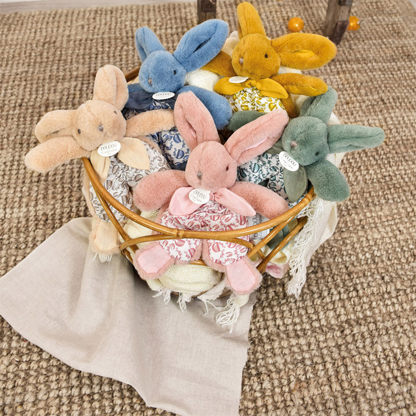 Doudou plat Lapin 18 cm bleu