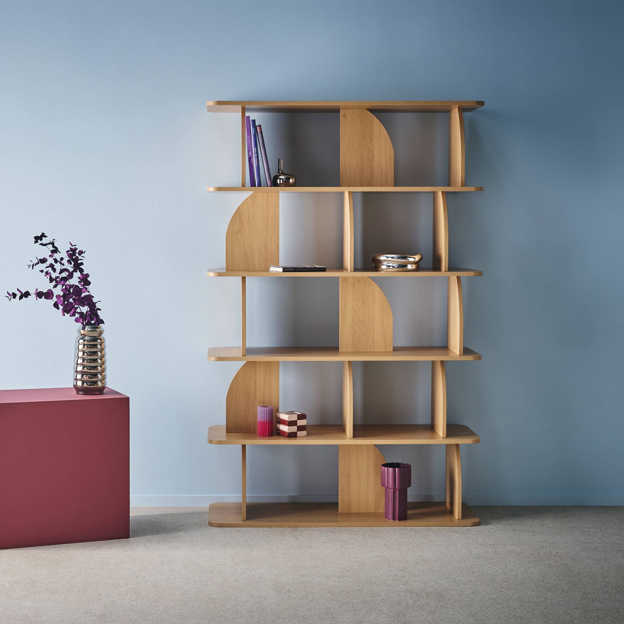 sweeek - Boekenkast open vakken houteffect 5 niveaus