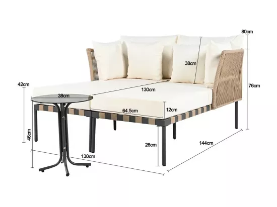 Bain de soleil - Canapé de jardin - Chaise longue de jardin amovible et modulable - fer galvanisé et rotin - 2 positions - beige