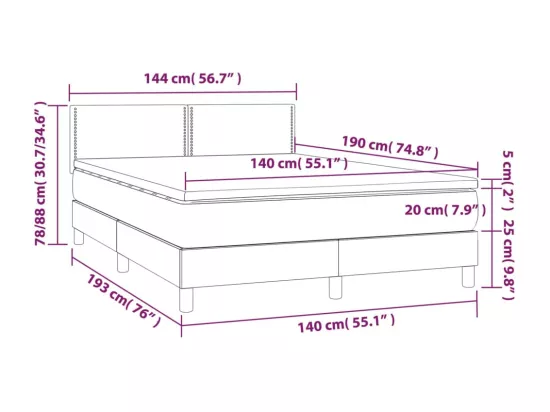 Sommier tapissier avec matelas et LED Taupe 140x190 cm Tissu