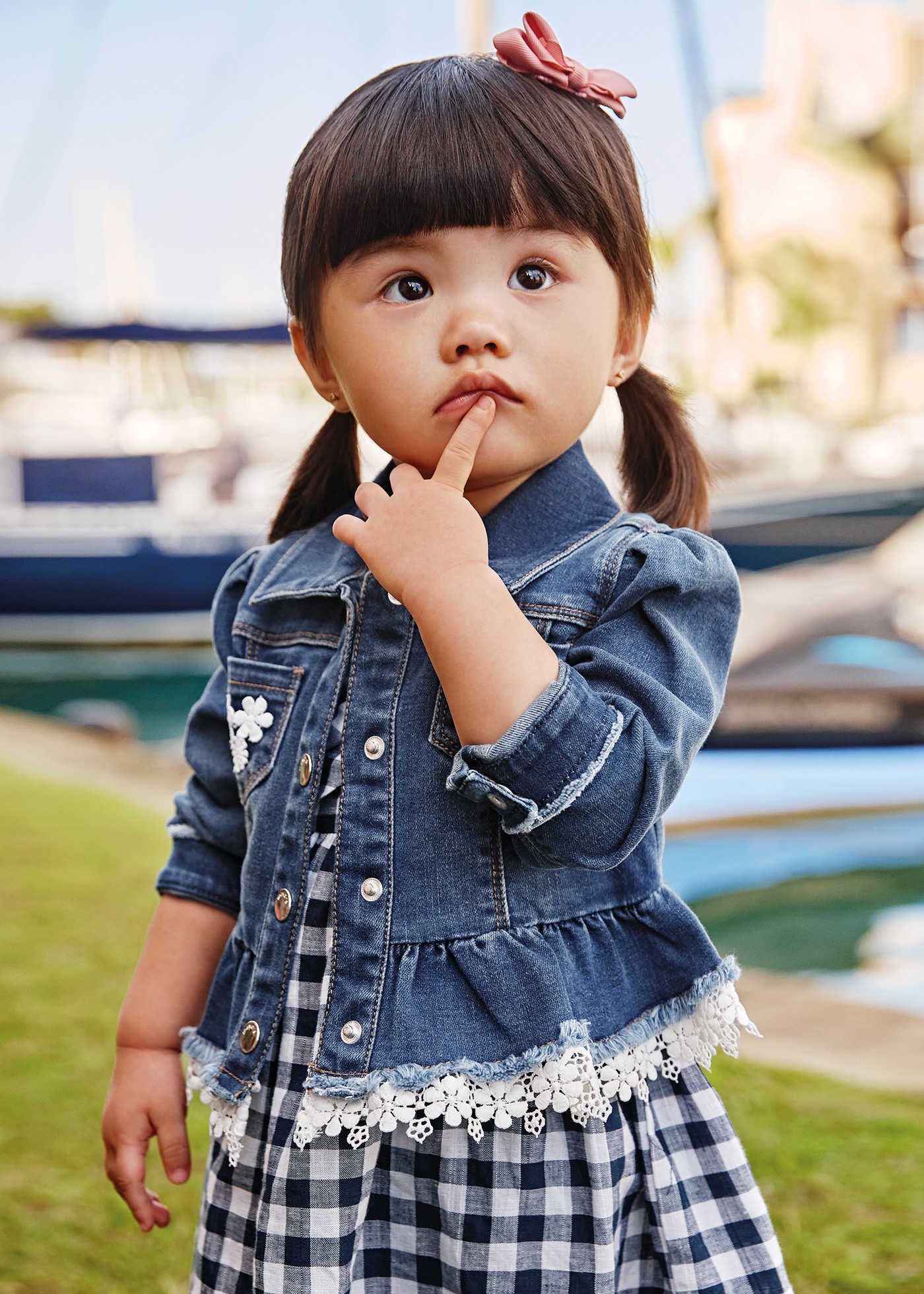 Jaqueta jeans infantil com babado de algodão