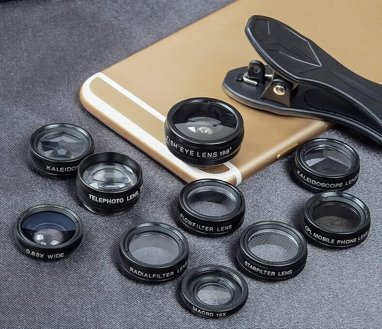 10in1 Universal Kamera Objektiv Set Weitwinkel / Fisheye / Makro / Telefoto / CPL - Schwarz