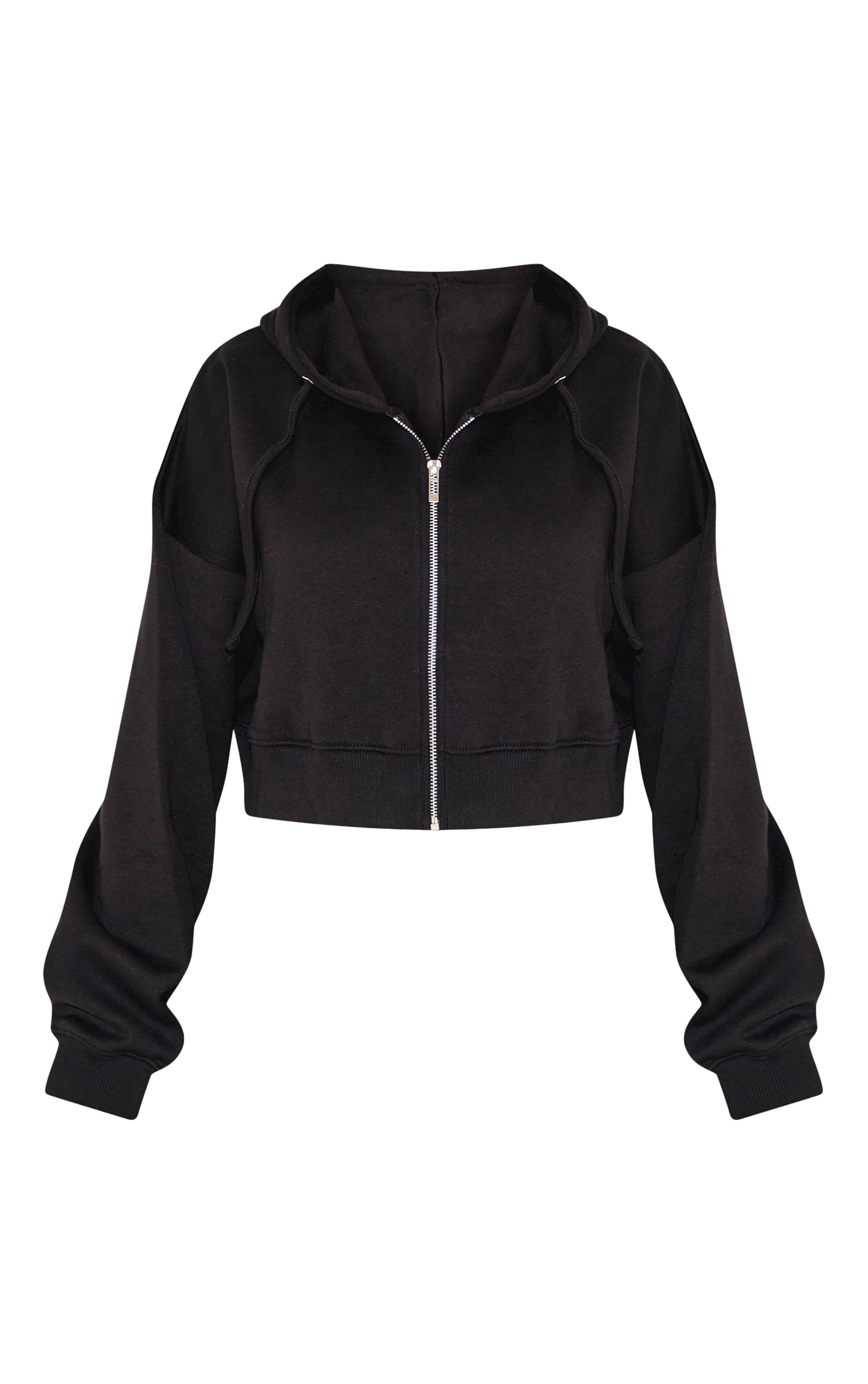 Noir Sweat À Casynthétiqueche Court Shape Zippé À Manches Longues