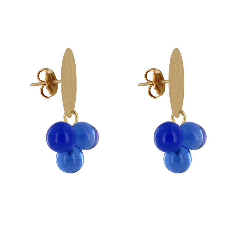 Boucles d'Oreilles Pastille en Laiton et Bouquet de Perles de Verre