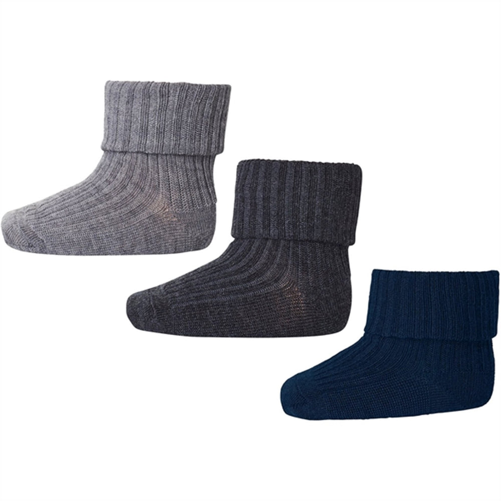 MP 59043 Uld Rib Baby Strømper 3-pak Grey Melange