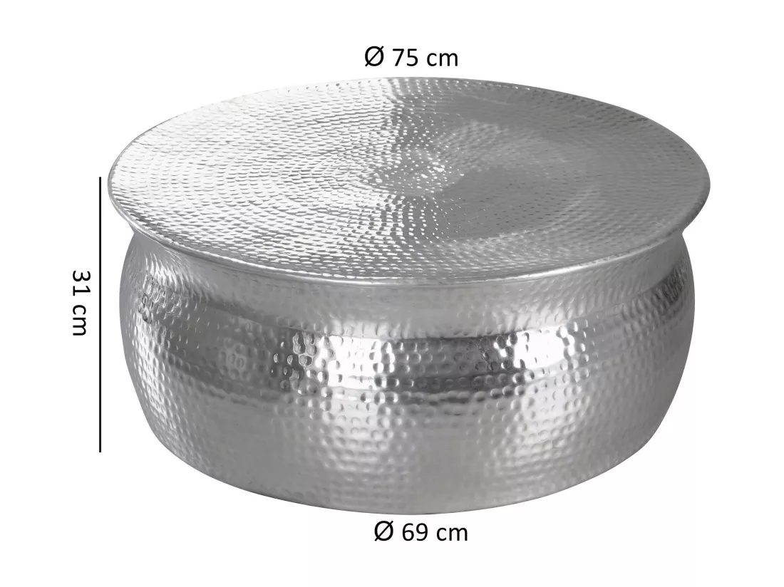 Table Basse Karam 75X31X75Cm Aluminium Table D'Appoint En Argent Oriental Rond | Table