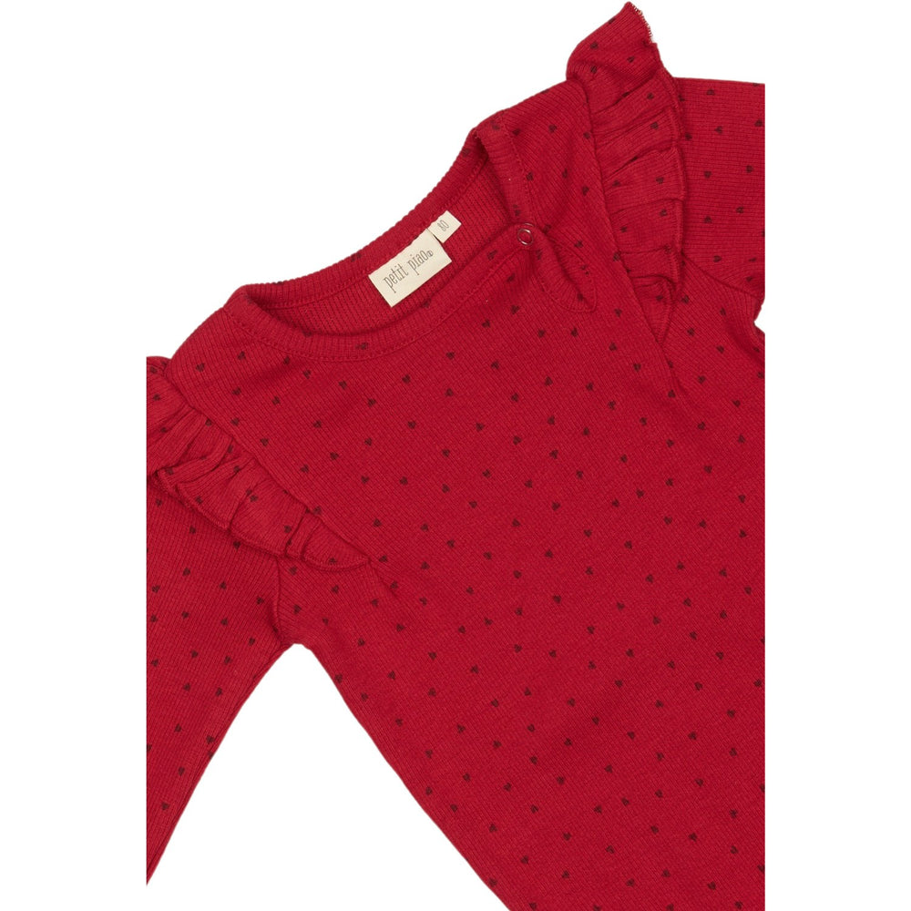 Køb Petit Piao Jet Red/Biking Red Body L/S Flæse Modal Heart