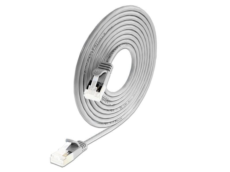 SLIM Slimpatchkabel RJ-45 - RJ-45, Cat 6A, U/FTP, 2 m, Grau Geschirmtes Cat 6A flaches Twisted-Pair-Kabel (U/FTP) mit Klinkenschutz und vergoldeten RJ-45 Steckern
