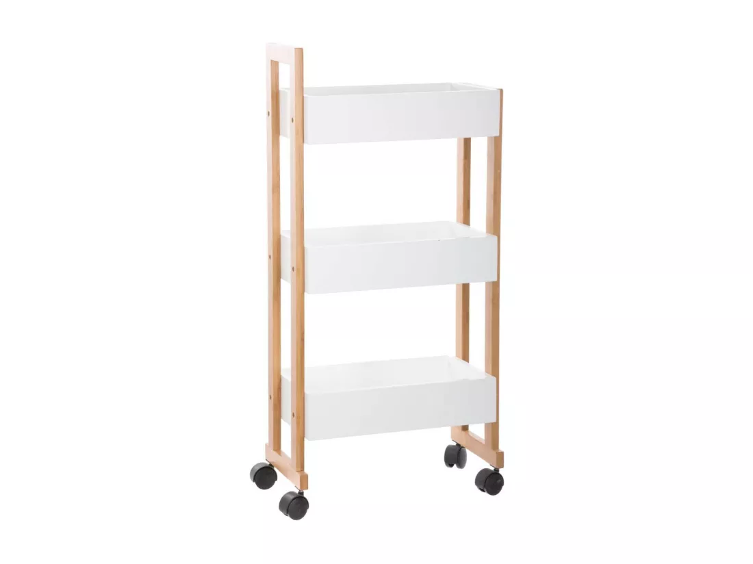 Desserte roulante 3 niveaux en Bambou et Bois Blanc H 80 cm