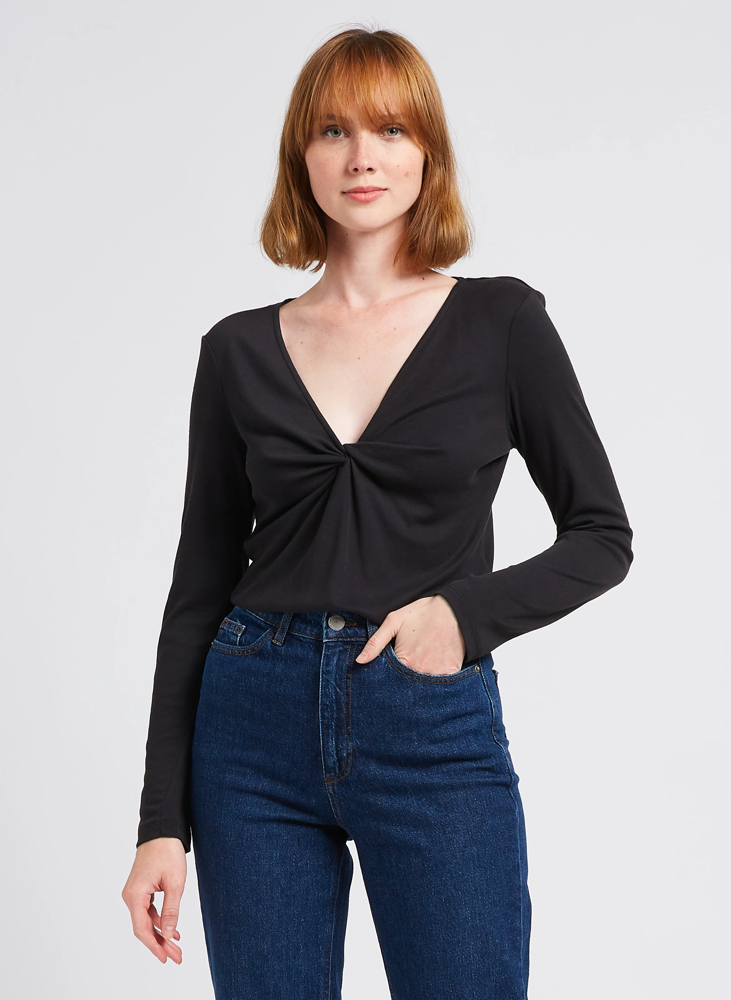 LULLU - Tee-shirt manches longues à col noué | Noir