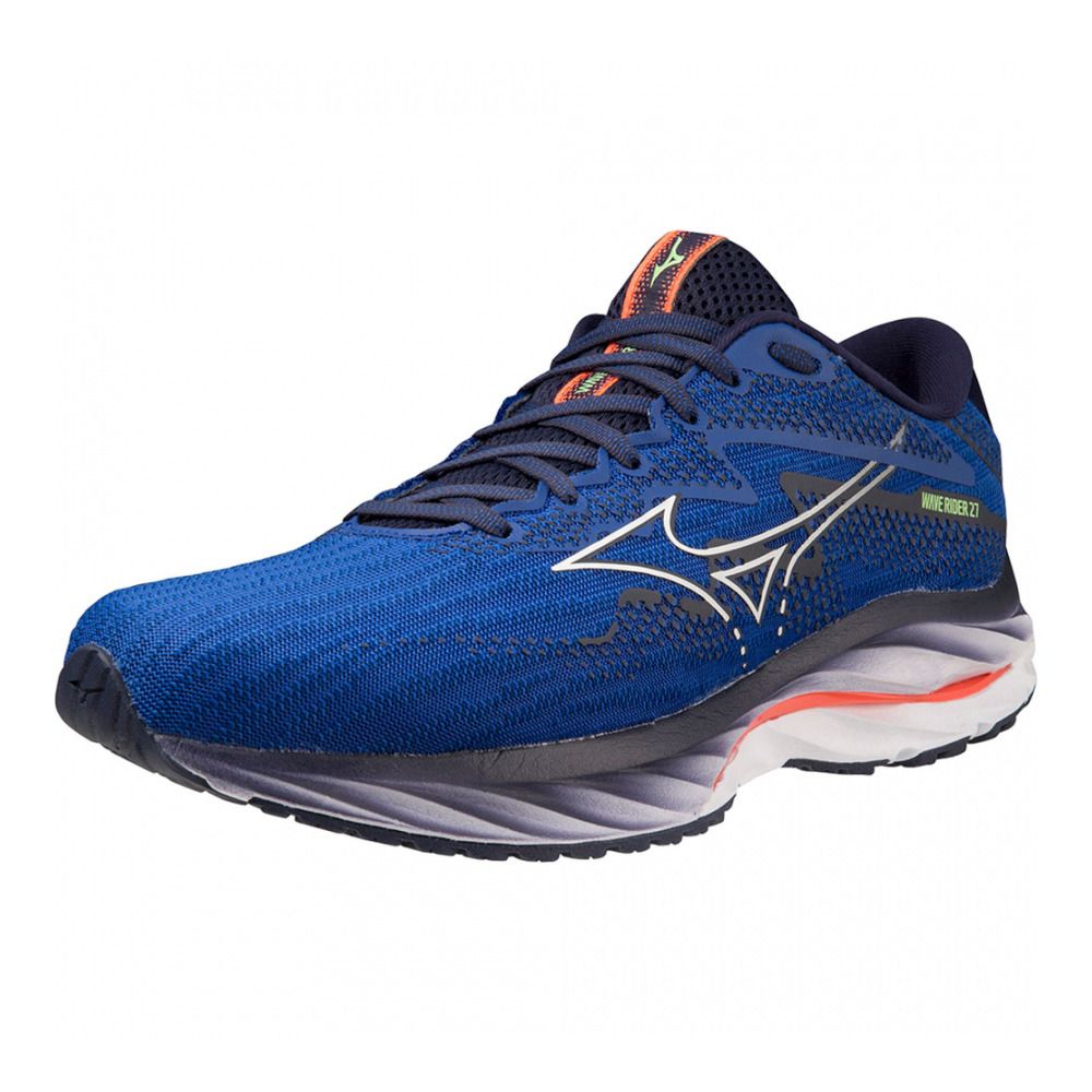 Mizuno WAVE RIDER 27 - Chaussures running Homme surf the web/white/neon flame