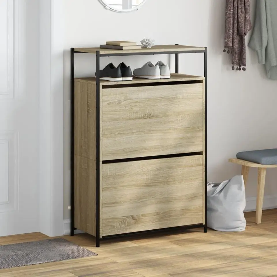 vidaXL - Schoenenkast 9 paar met 2 kleppen - Sonoma eiken - Hout - 75x34x112 cm